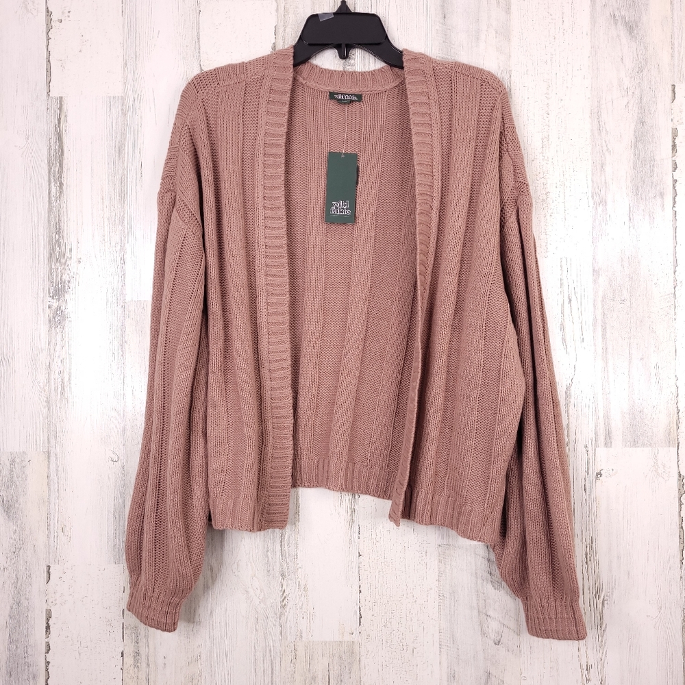 Wild Fable Open Front Cable Knit Mauve LS Cardigan - Picture 2 of 7
